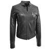 Womens Leather Standing Collar Jacket Becky Black 2