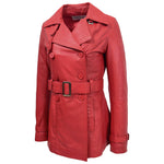 Womens Leather Double Breasted Trench Coat Sienna Red 2