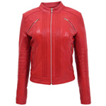 Womens Leather Classic Biker Style Jacket Alice Red 2