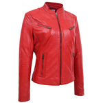 Womens Leather Standing Collar Jacket Becky Red 2