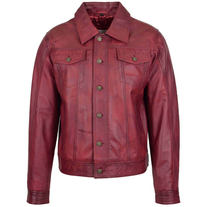 Mens Leather Lee Rider Casual Jacket Terry Burgundy 2