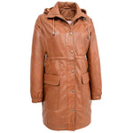 Womens 3/4 Length Leather Duffle Coat Kyra Tan 2