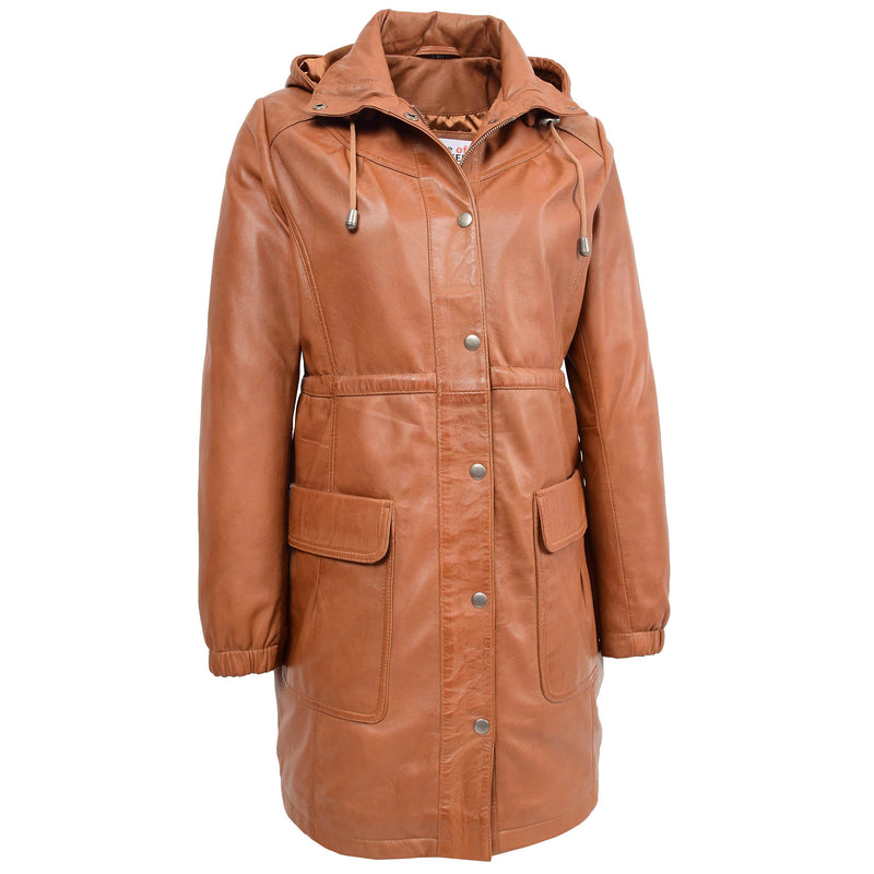 Womens 3/4 Length Leather Duffle Coat Kyra Tan 2