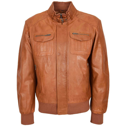 Mens Leather Bomber Flight Jacket Tom Tan 2