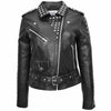 Womens Real Leather Biker Jacket Studded Brando Jacket Heidi Black 2