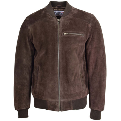 Mens Suede Bomber Varsity Jacket Reg Brown 2