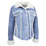 Womens Real Sheepskin Trucker Jacket Kylie Denim Blue 2