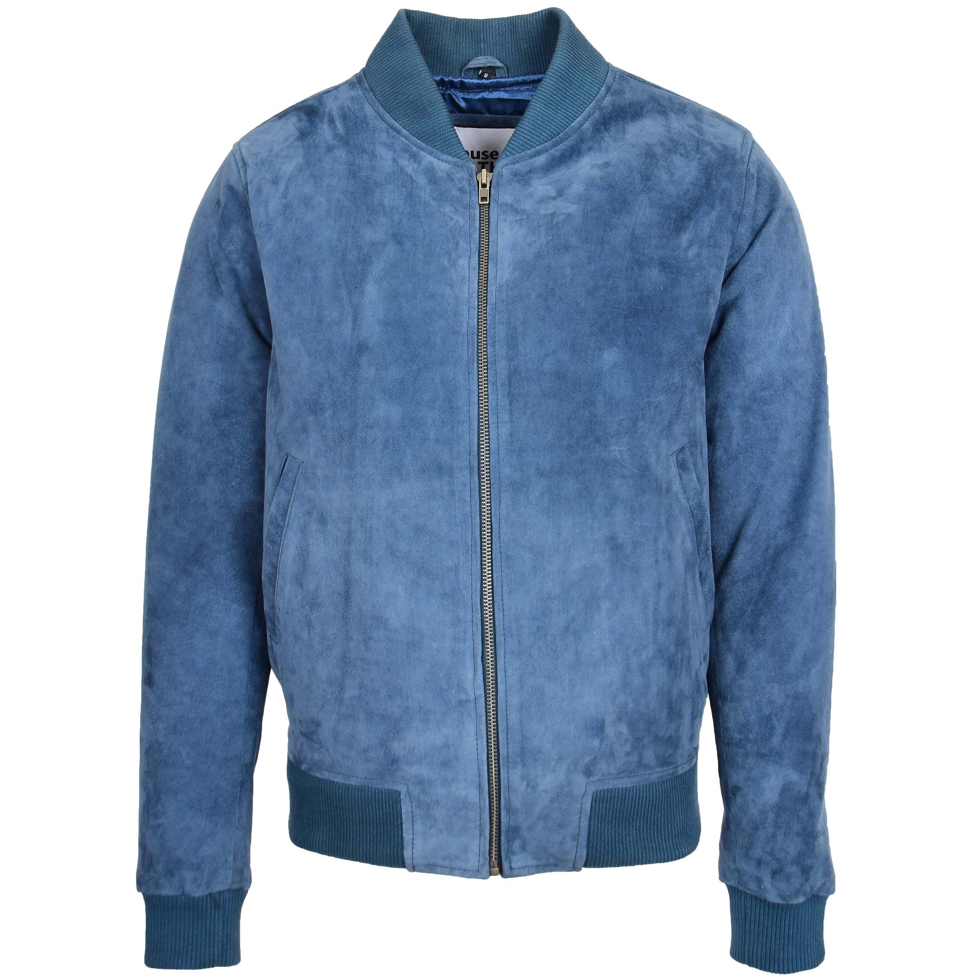 Mens Suede MA-1 Bomber Jacket Trevor Blue 2