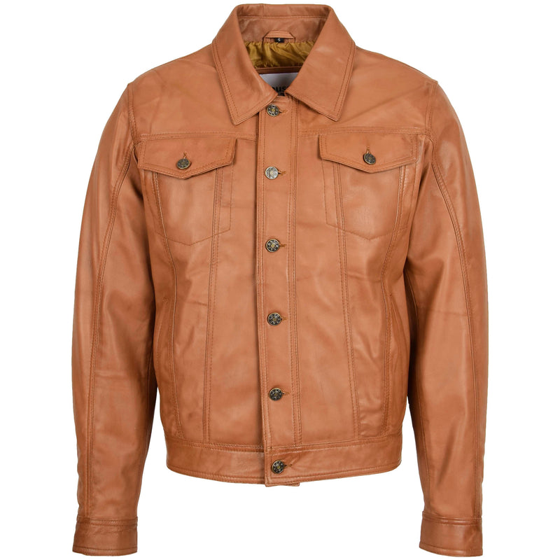 Mens Leather Lee Rider Casual Jacket Terry Tan 2