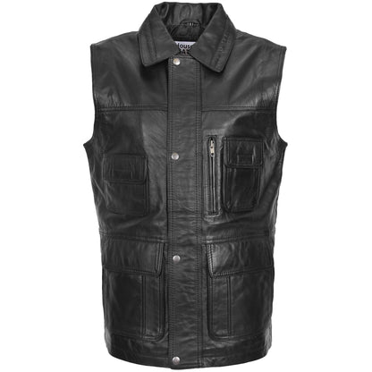 Mens Leather Multi Purpose Gilet Roger Black 2