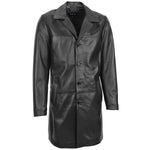 Mens Leather 3/4 Length Crombie Coat Jimmy Black 1