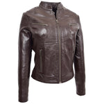 Womens Leather Standing Collar Jacket Becky Brown 3