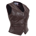 Womens Leather Classic Buttoned Waistcoat Rita Brown 2