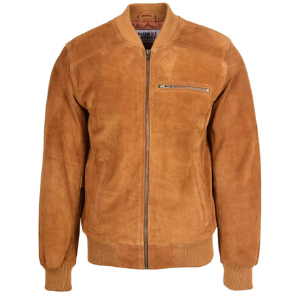 Mens Suede Bomber Varsity Jacket Reg Tan 2