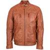 Mens Biker Leather Jacket Standing Collar Bowie Cognac Tan 2