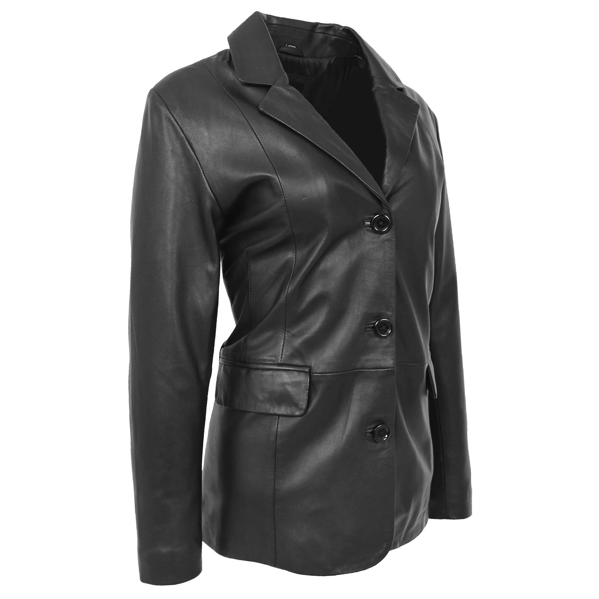 Womens Classic Three Button Leather Blazer Janet Black 2