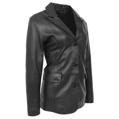 Womens Classic Three Button Leather Blazer Janet Black 2