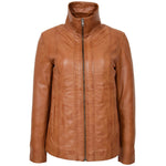 Womens Classic Zip Fastening Leather Jacket Julia Tan 2