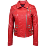 Womens Cross Zip Biker Leather Jacket Cara Red 3