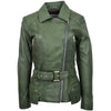Womens Leather Hip Length Biker Jacket Celia Green 2