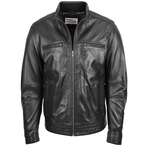 Men's Standing Collar Leather Jacket Tony Black