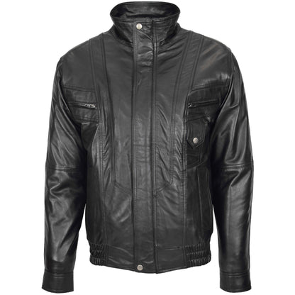 Mens Leather Bomber Blouson Jacket Robert Black 2