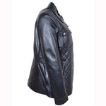 Womens Real Leather Modern Jacket Zip Pockets Quilted ZINA Black 5