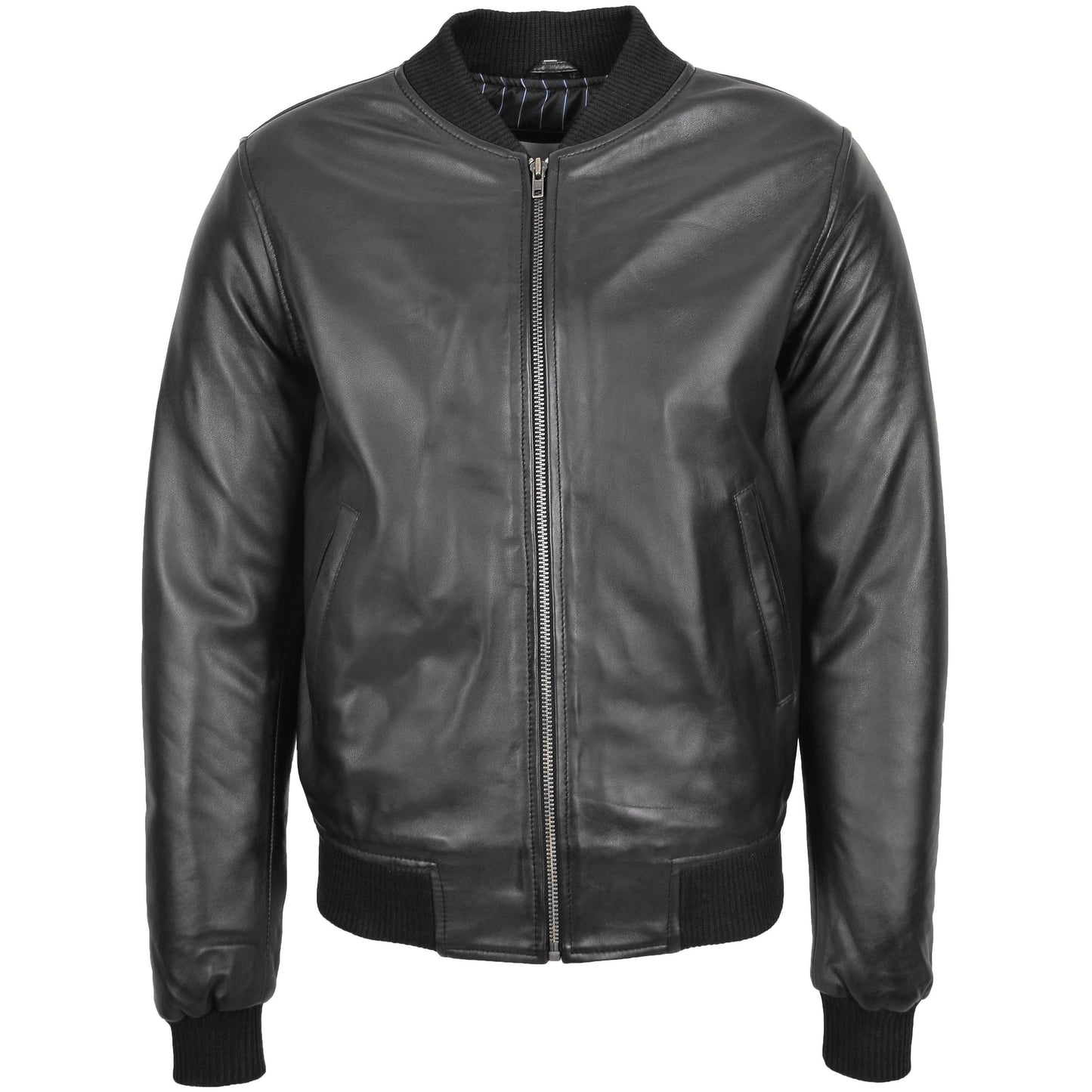 Mens Leather MA-1 Bomber Jacket Ryan Black 2