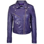 Womens Real Leather Biker Cross Zip Fashion Jacket Remi Purple 2