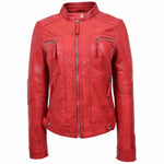 Womens Real Leather Biker Jacket Casual Style Annie Red 2