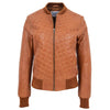 Womens Leather Varsity Quilted Bomber Jacket Sally Tan 2