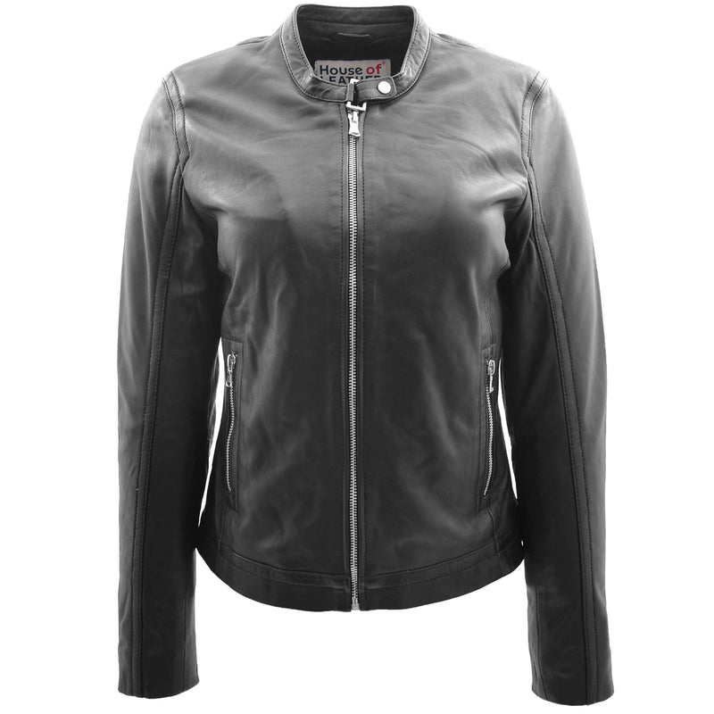 Womens Soft Leather Biker Style Jacket Elyza Black 2