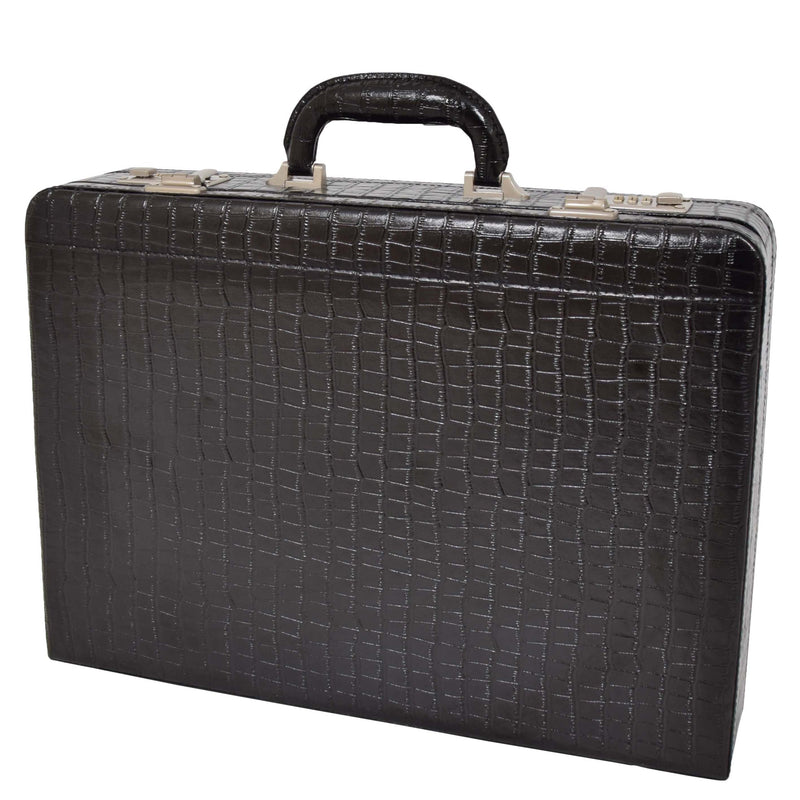 Croc Print Attache Briefcase Classic Faux Leather Bag C521 Black Large