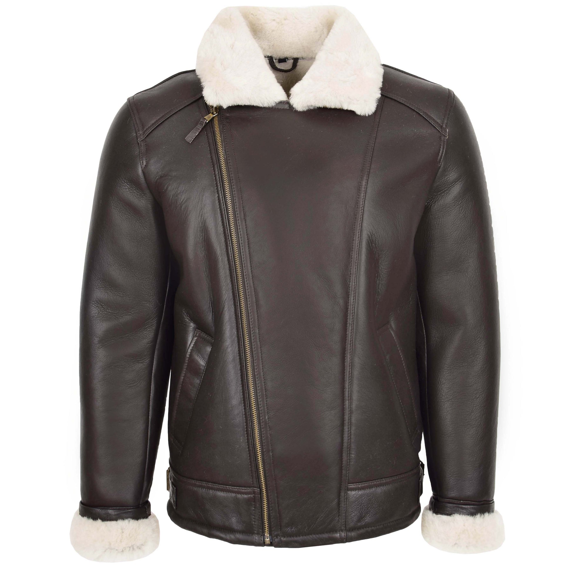 Mens Aviator Sheepskin Pilot Jacket Blen Brown White 2