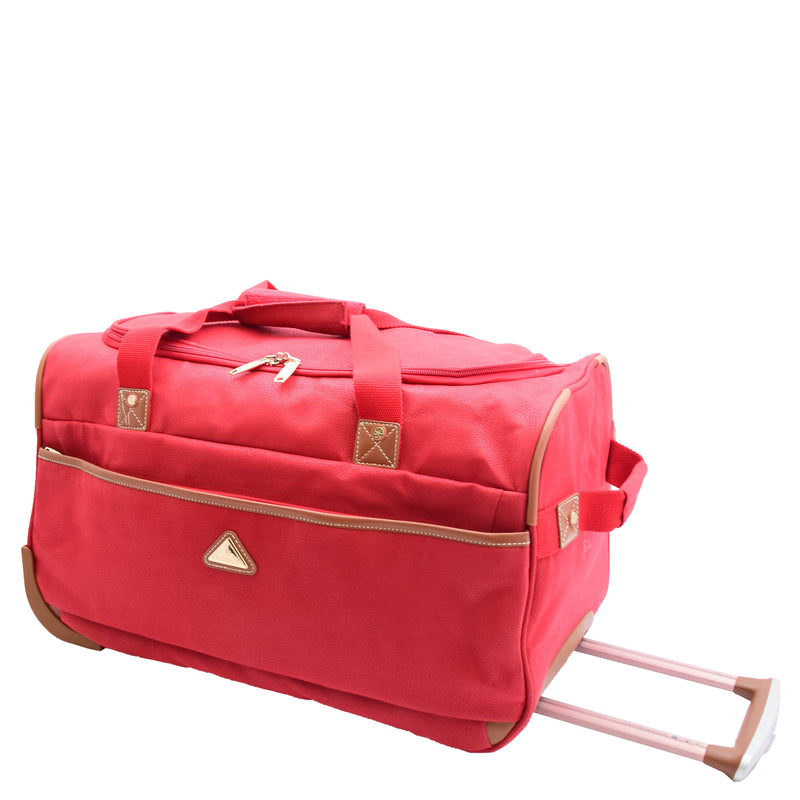 Faux Leather Mid Size Wheeled Holdall H052 Red 3
