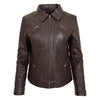 Womens Classic Leather Biker Zip Box Jacket Nova Brown 2
