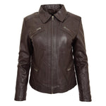 Womens Classic Leather Biker Zip Box Jacket Nova Brown 2