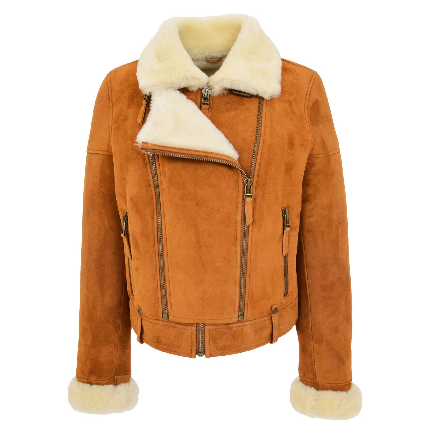 Womens Sheepskin Aviator Pilot Jacket Nora Tan White