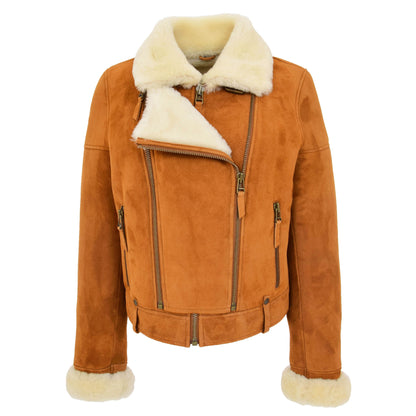 Womens Sheepskin Aviator Pilot Jacket Nora Tan White