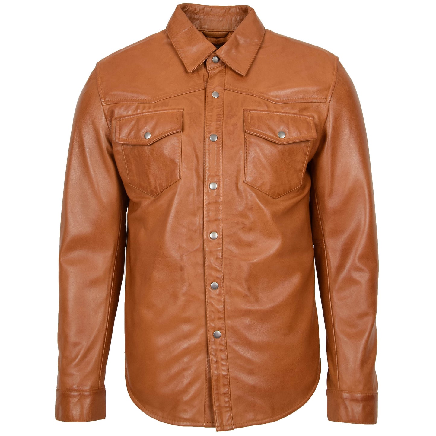 Mens Leather Shirt Classic Trucker Style Oliver Tan 2