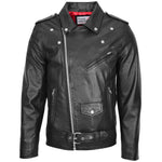 Mens Leather Biker Jacket Brando Style Johnny Black 2