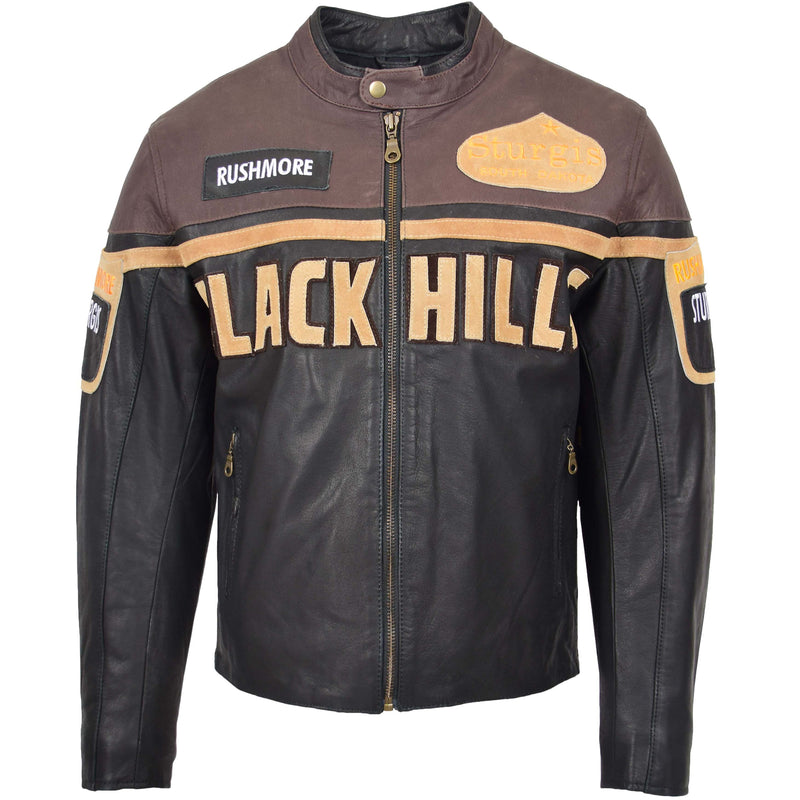 Mens Leather Racing Badges Jacket 'Black Hills' Brown 3