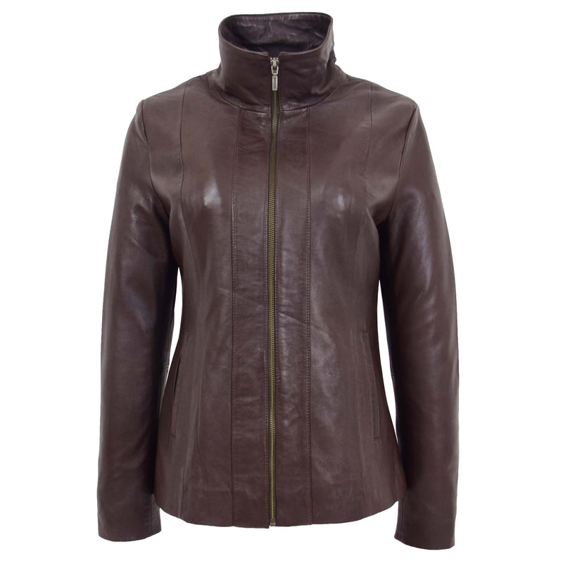 Womens Classic Zip Fastening Leather Jacket Julia Brown 2