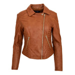 Womens Soft Leather Cross Zip Biker Jacket Anna Tan 2