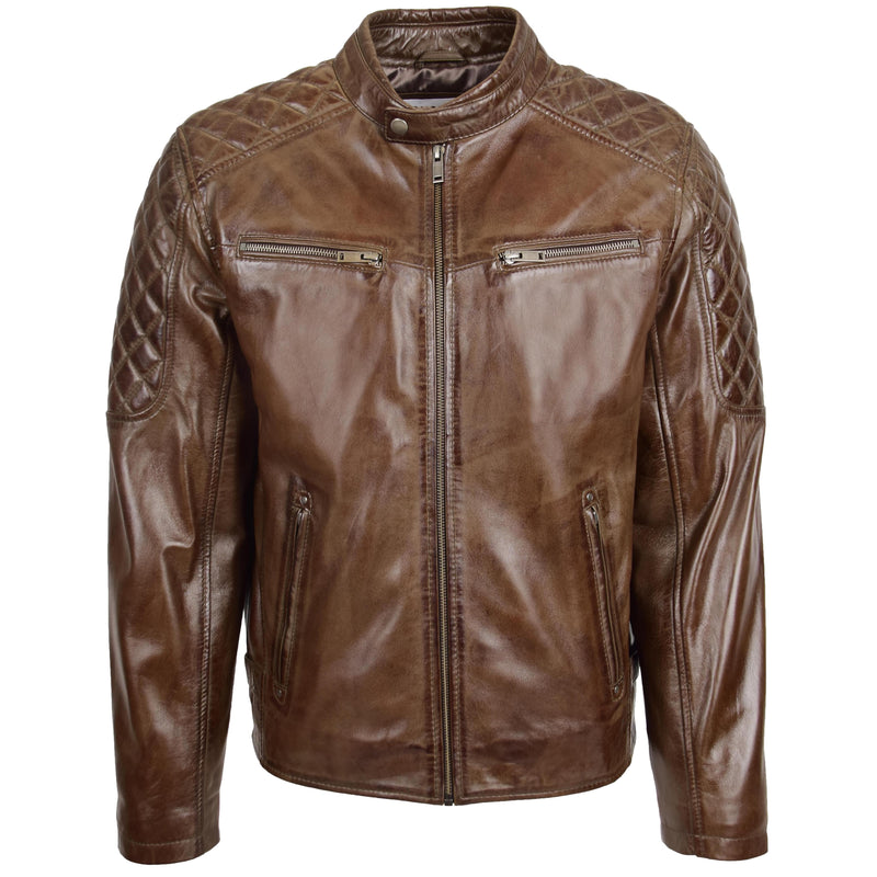 Mens Leather Biker Style Jacket with Quilt Detail Jackson Timber 2