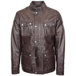 Mens Leather Coat Belted Safari Style Anderson Brown 2