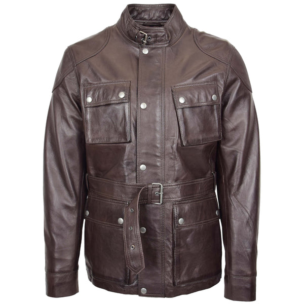 Mens Leather Coat Belted Safari Style Brown | House of Leather