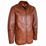Mens Real Leather Coat Detachable Collar Lining George Cognac 3