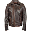 Mens Biker Leather Jacket Dual Zip Hook Brown Vintage 2