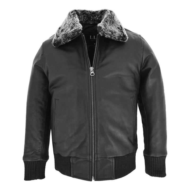 Boys Leather Bomber Jacket with Detachable Collar Liam Black 5
